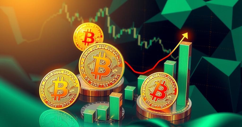 A digital graphic featuring Bitcoin symbols and financial charts, depicting crypto trends and analysis.