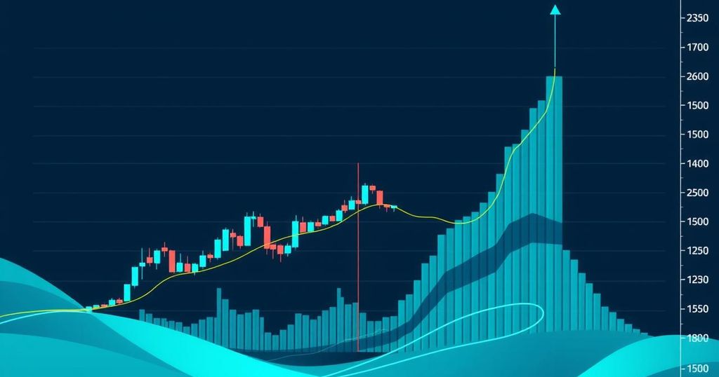 Ethereum chart showing recovery with rising prices and technical indicators in calming tones of blue and green