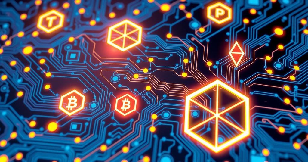 Abstract digital art representing innovation in cryptocurrency with circuit patterns and glowing geometric shapes.