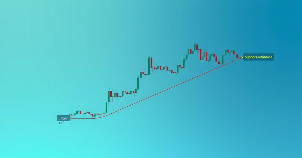 A chart depicting Bitcoin's consolidation phase with descending triangle patterns and critical resistance levels.