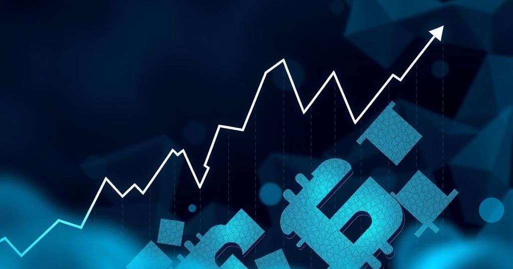 A dramatic digital artwork depicting a downward trend in cryptocurrency values, featuring striking blue and black tones.