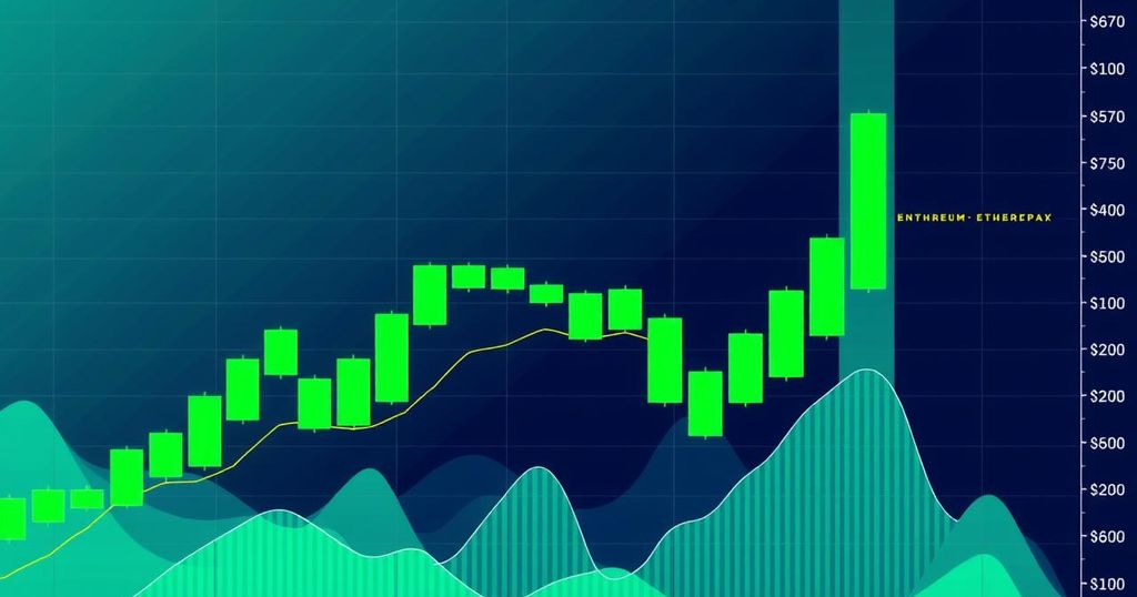 A dynamic chart illustrating bullish market trends with green candlesticks and upward indicators in a modern style.