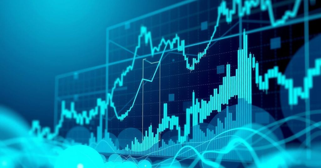 A vibrant cryptocurrency trading scene illustrating Bitcoin's price momentum, featuring dynamic charts and colourful graphs, in a digital style.