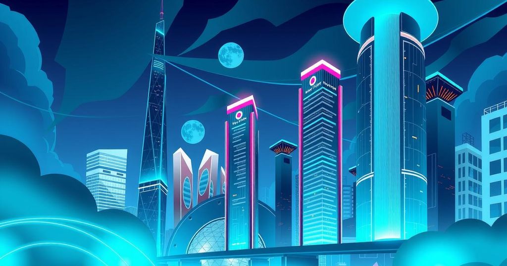 Abstract illustration of a futuristic city skyline representing cryptocurrency and digital innovation in the UAE.