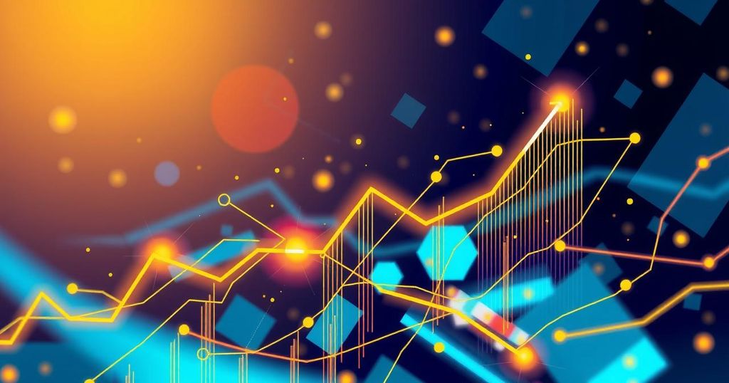 Abstract representation of digital currency growth with gold and blue hues reflecting institutional support.