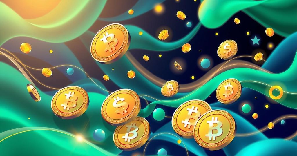 A vibrant representation of digital currency symbols intertwined with abstract shapes, reflecting investment themes.