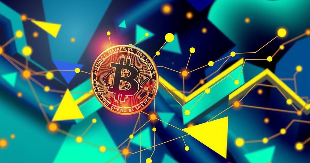 A visually striking digital representation of Bitcoin transactions highlighting market dynamics with vibrant geometric shapes.