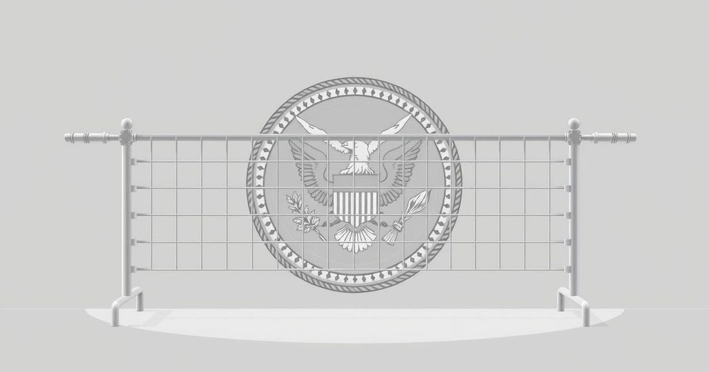A digital representation of a state seal being closed off, featuring grey tones and minimalist design, symbolising cryptocurrency ban.