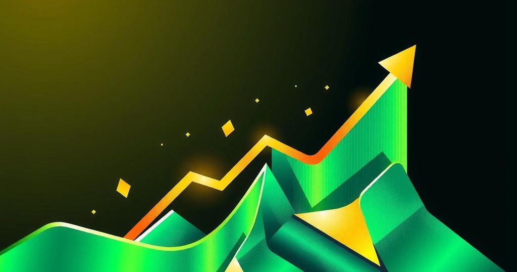 Abstract representation of rising cryptocurrency trends with bull pattern and upward market movements.