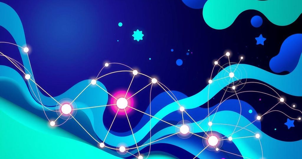 A vibrant digital artwork representing the Solana blockchain, featuring dynamic shapes and bright colours.