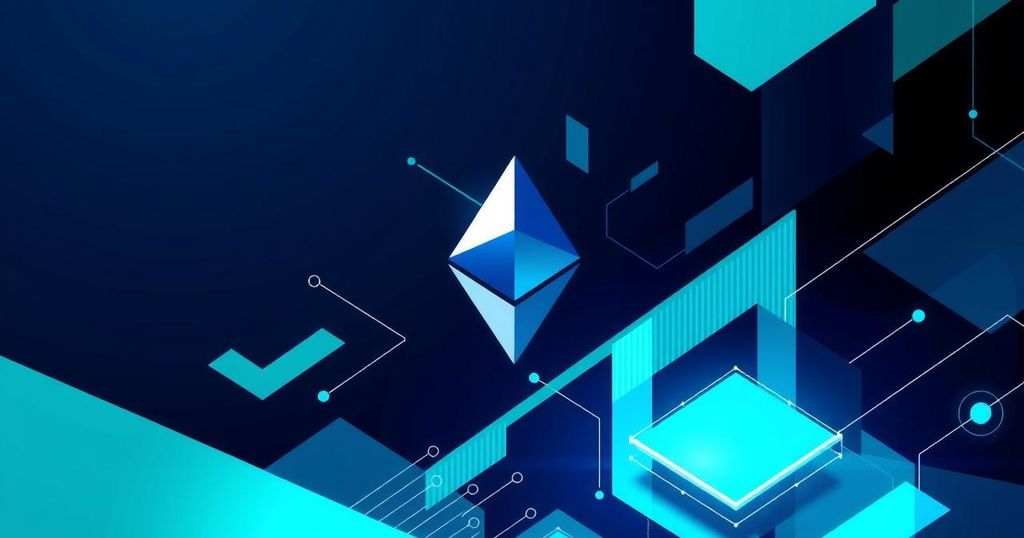 A digital graphic symbolising Ethereum's institutional adoption surge with vibrant colours and a futuristic design.