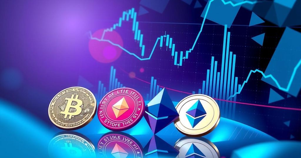 A conceptual representation of a cryptocurrency ETF featuring symbols of various coins and graphs, in a modern style.
