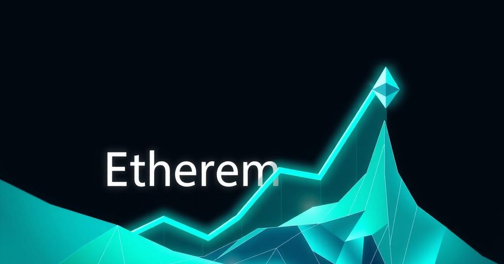 A bullish trend visualisation with Ethereum logo, ascending charts, and vibrant colour gradients.
