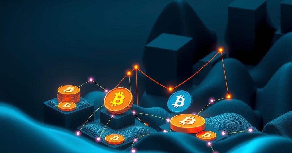 An abstract representation of cryptocurrency with a focus on digital assets and regulatory gaps in a dark colour scheme.