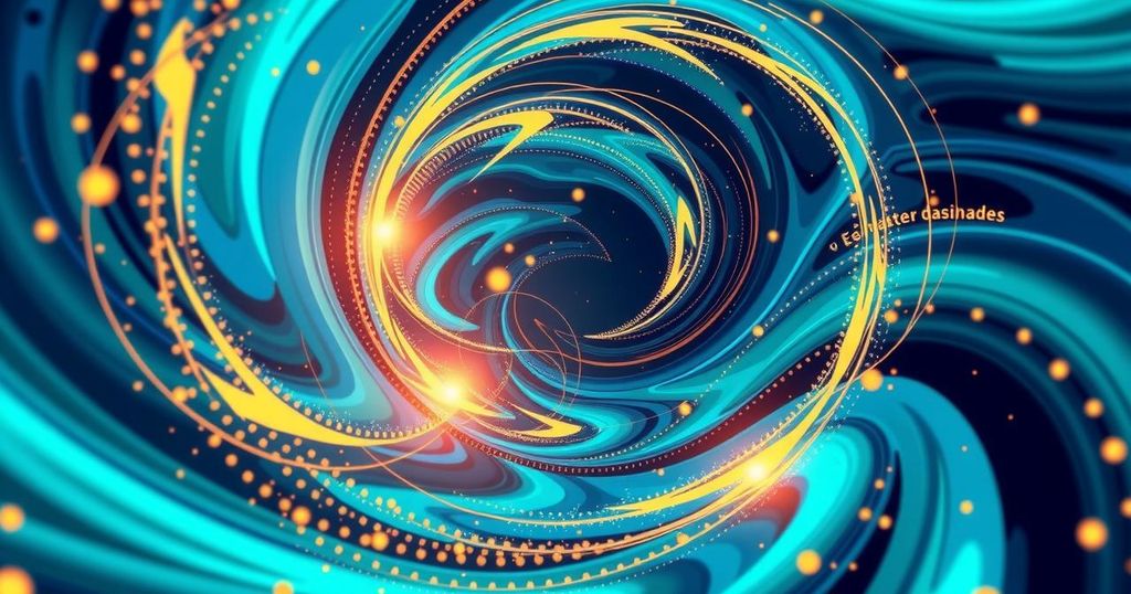 A swirling vortex symbolising cryptocurrency market dynamics and investor excitement, in a vibrant colour scheme.