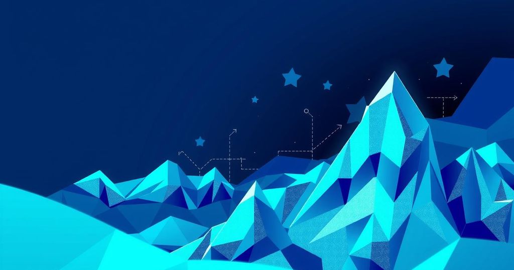 An abstract digital representation of tokenized assets growth, featuring vibrant geometric shapes and a blue-green colour scheme.