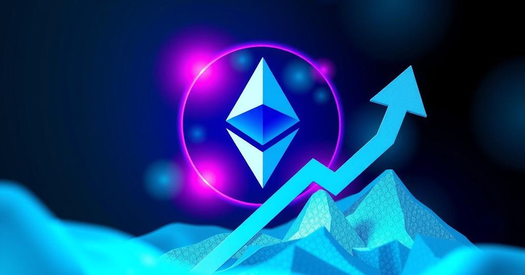 Bullish upward trend with Ethereum logo and rising arrow, showcasing market momentum and growth potential.