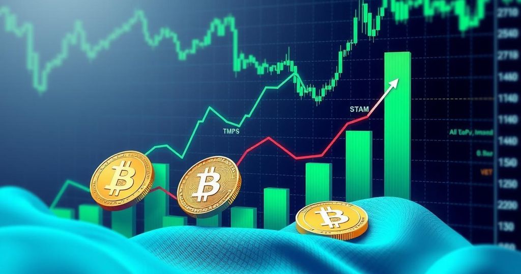 Dynamic cryptocurrency growth chart depicting bullish trends and active altcoin trading.