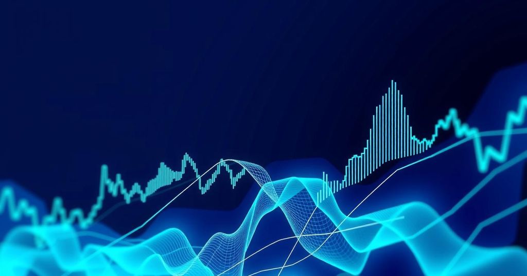 A digital representation of Ethereum's market trends, featuring abstract graphs and energetic colours.