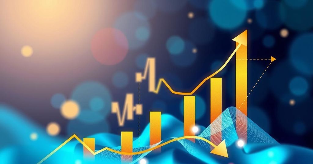 An abstract representation of Ethereum's rise with vibrant graph elements and a modern financial aesthetic.