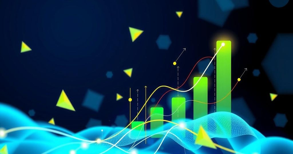Abstract digital artwork depicting cryptocurrency trends and market excitement in vibrant colours.