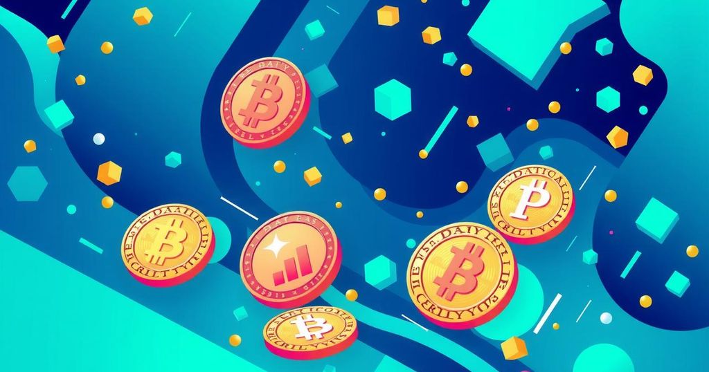 A vibrant digital artwork depicting various meme coins on a blockchain background, showcasing innovation and energy.