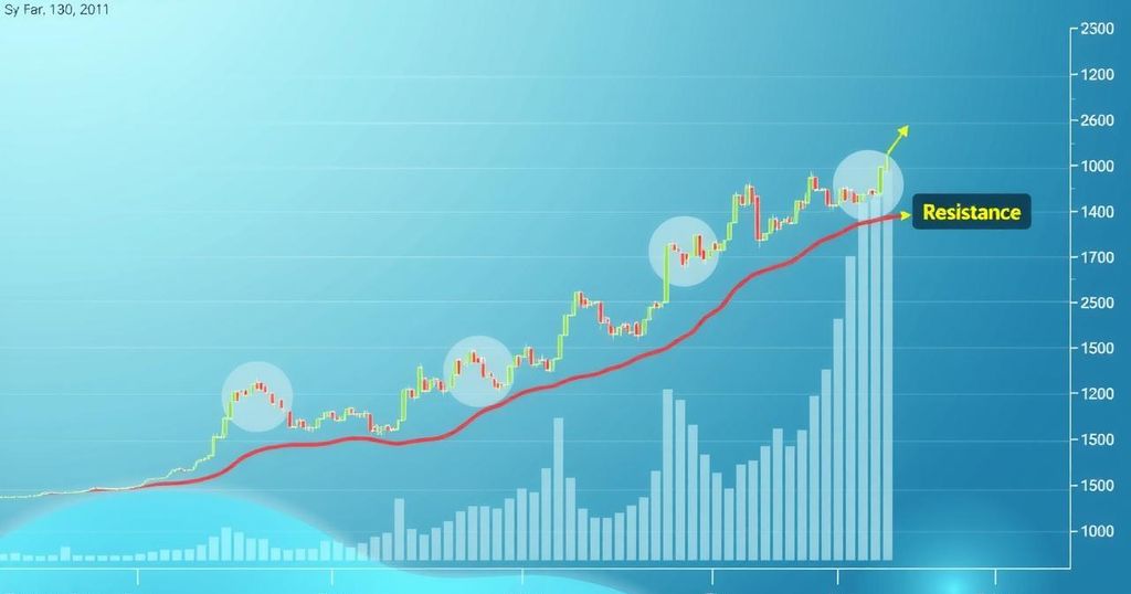 Abstract representation of Ethereum price movement with upward trends and bullish indicators in vibrant colours.