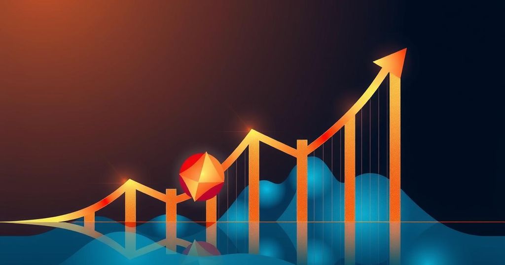 Abstract representation of rising cryptocurrency and copper prices amidst global trade developments.