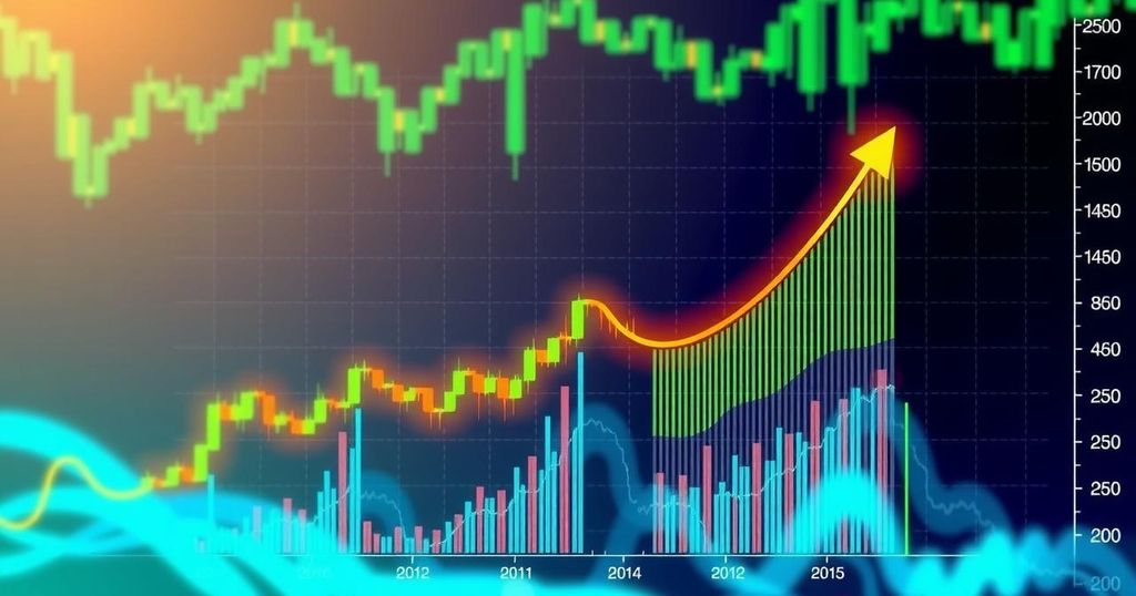 Bitcoin price chart showing stability above key levels with bullish indicators, in a modern financial style with bright colours.