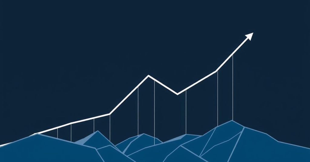 A bearish trend graph with dark blue and grey colours depicting a downward trend in cryptocurrency prices.