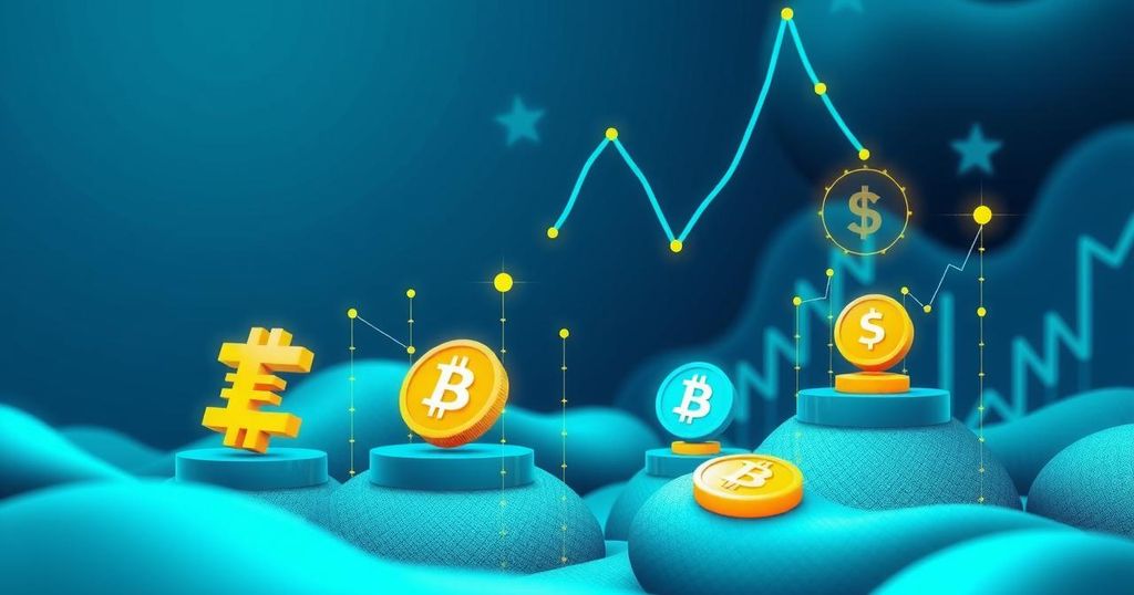 A digital representation of stablecoin regulation, featuring symbols of finance and cryptocurrency. Bright and modern design.