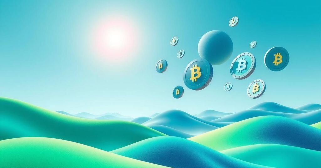 Abstract representation of optimism in cryptocurrency regulation with digital asset symbols and a positive landscape.