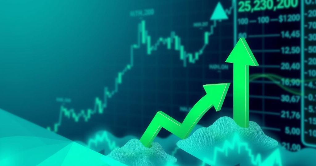 Ethereum price surge expectation with supportive graphics, featuring green arrows and upward trends in a digital art style.