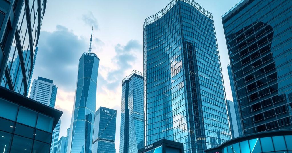 A sleek, modern financial building design representing cryptocurrency investment trends.