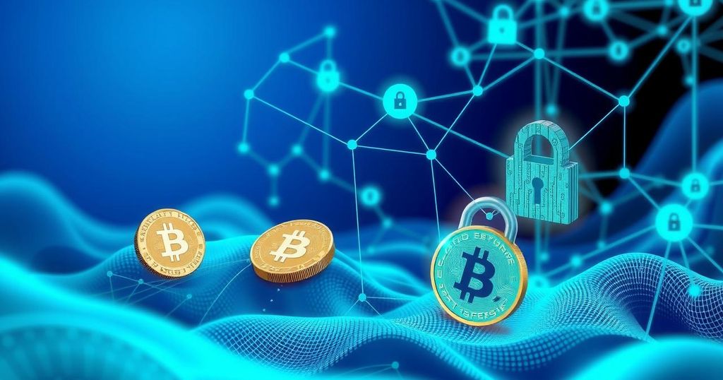 A visual representation of cryptocurrency with digital elements depicting security and investigation.