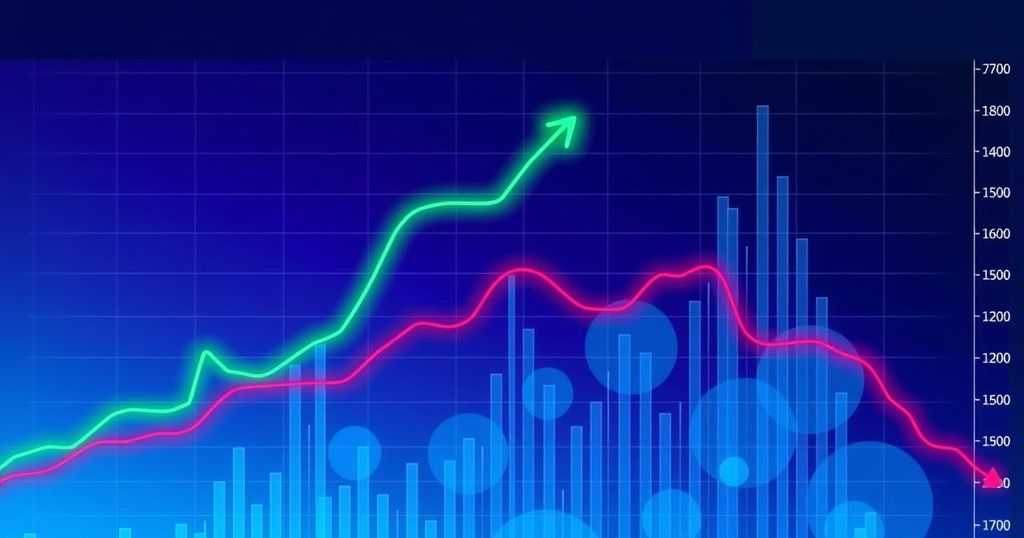 Vibrant cryptocurrency chart displaying ascent of XRP, stability of Ethereum, and struggle of Dogecoin in a digital trend.