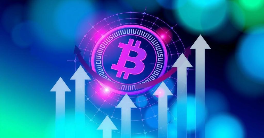 A digital illustration of Bitcoin symbol with upward trending arrows, symbolizing market growth and institutional interest.