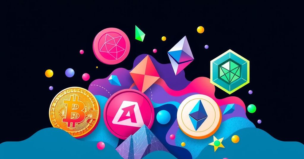 Graphical representation of diverse cryptocurrencies in vibrant colours reflecting an evolving digital asset landscape.