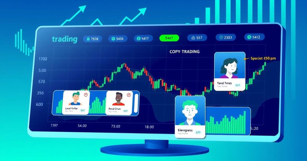 An illustration of a digital trading platform highlighting automated copy-trading features for investors.