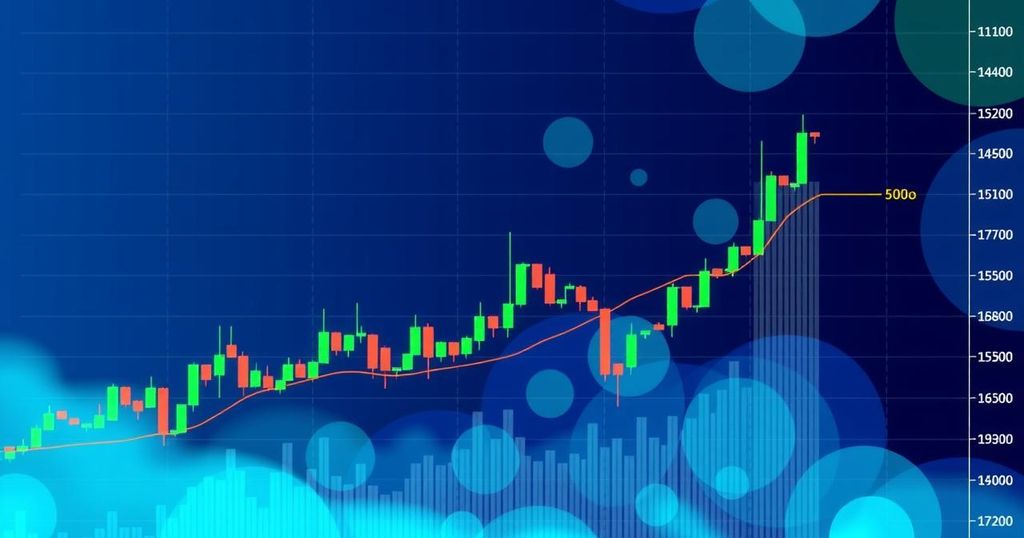 A crypto graph illustrating Ethereum's price trends with bullish momentum and accumulation patterns in vibrant blue and green tones.