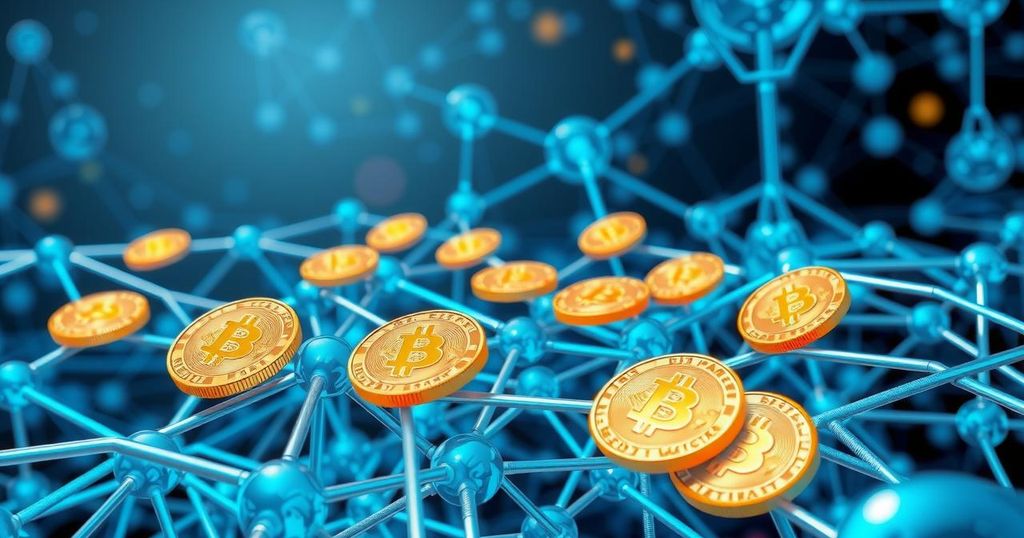 Artwork illustrating a Bitcoin network with digital coins and congestion, highlighting a significant court victory.