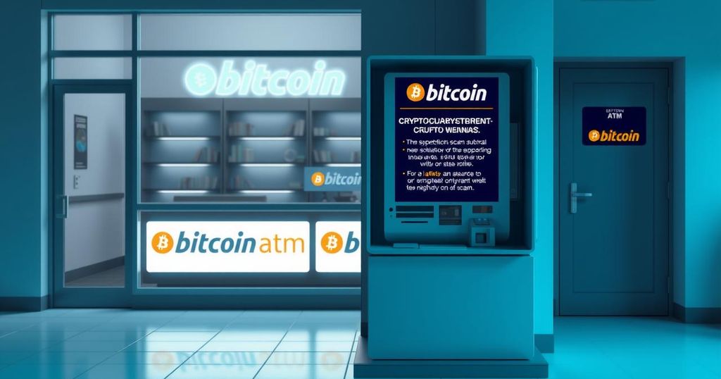 Bitcoin ATM warning against scams highlighting cryptocurrency risks to seniors