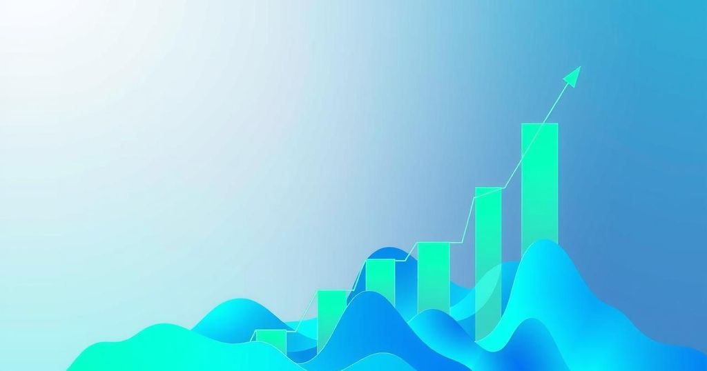 A stylised graph illustrating Ethereum's trends with green and blue colours, showcasing key metrics and market indications.