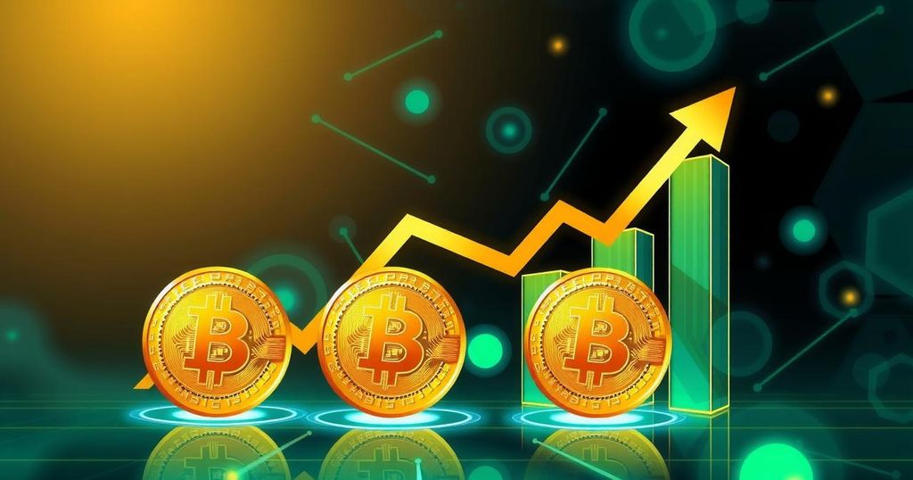 A vibrant representation of Bitcoin's rising value, showcasing digital currency elements in a striking colour palette.