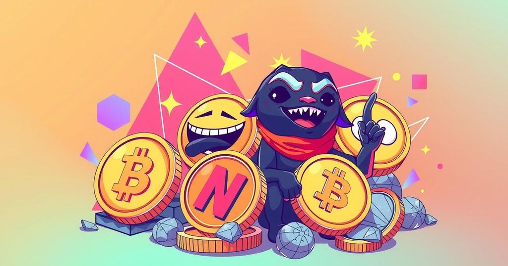 Vibrant crypto-themed design featuring playful meme coins like Pepe and Snorter against a bright digital background.