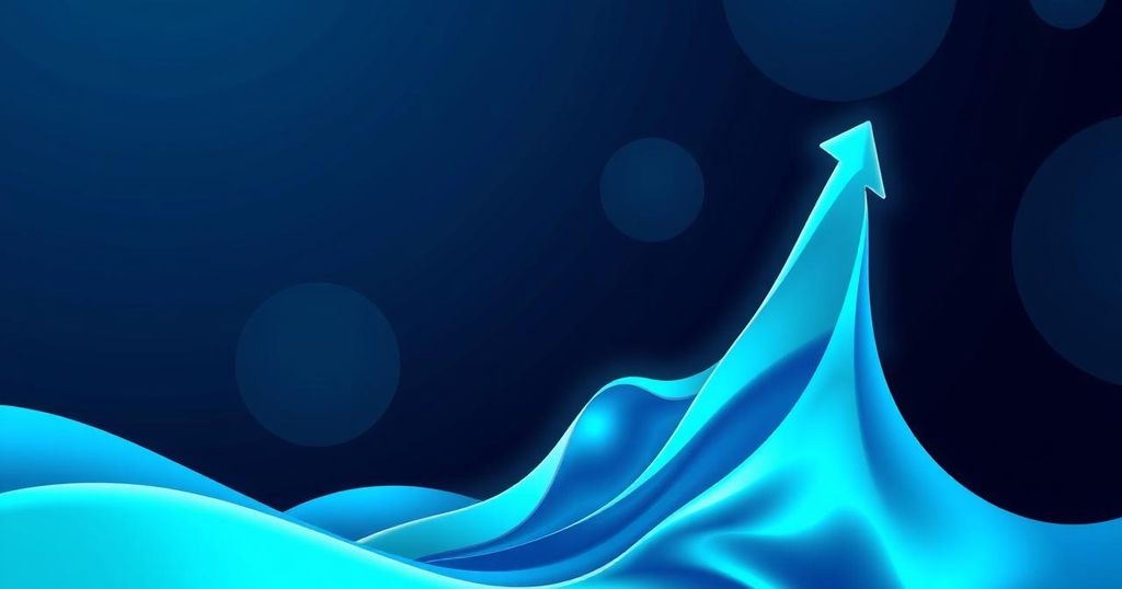 A graph representing Ethereum's price surge, showcasing upward trends in vibrant colours on a modern digital backdrop.