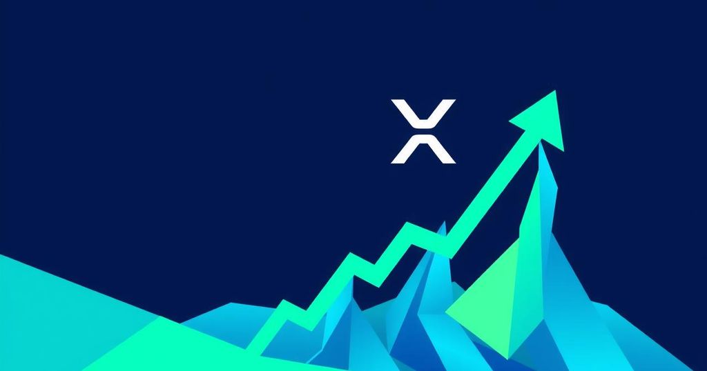 A vibrant illustration depicting rising cryptocurrencies in a dynamic market, showcasing Ethereum and XRP's upward movement.