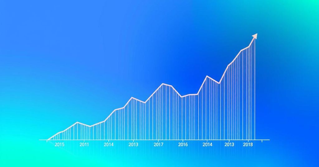 Chart depicting a rising crypto market with vibrant colours, showcasing upward trends without any figures or people.