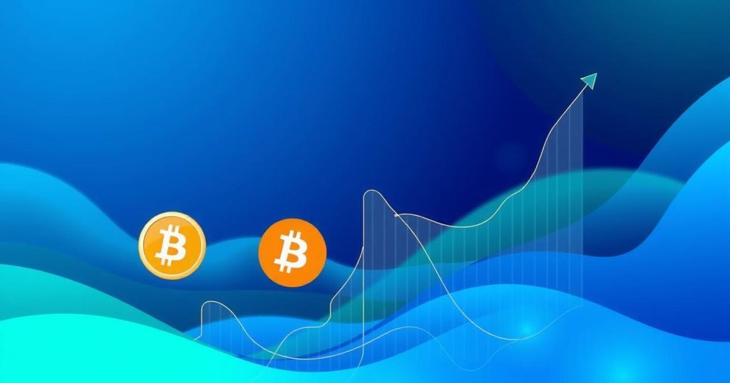 A visualisation of Bitcoin price trends, featuring charts, graphs, and digital currency symbols in a sleek modern design.